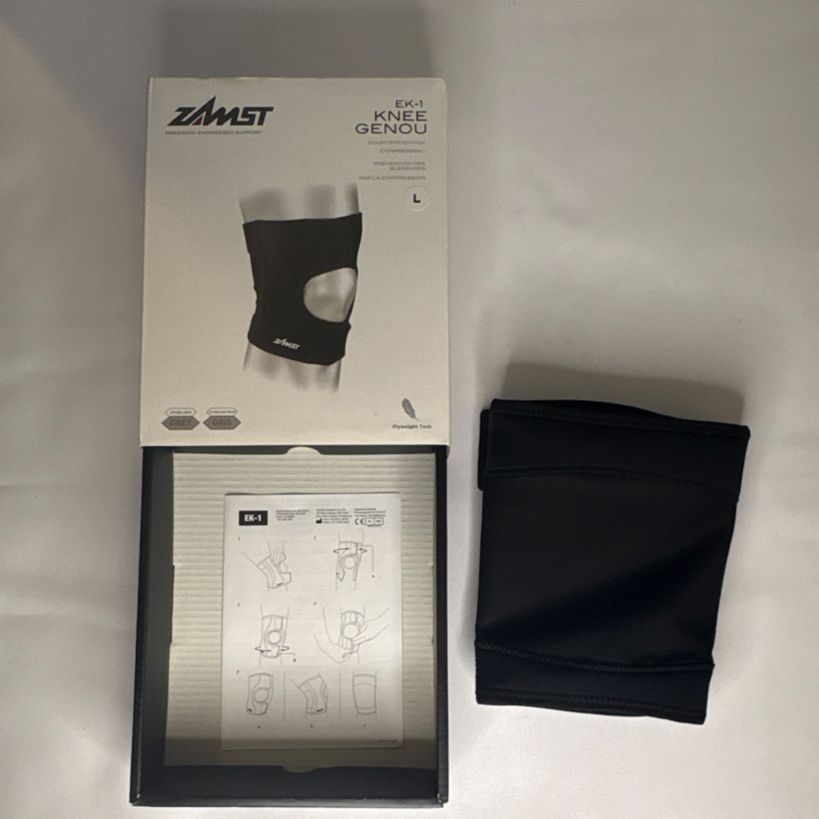 Zamst EK-1 Knee Brace Black Size Large Flyweight Tech Adjustable Ventilated