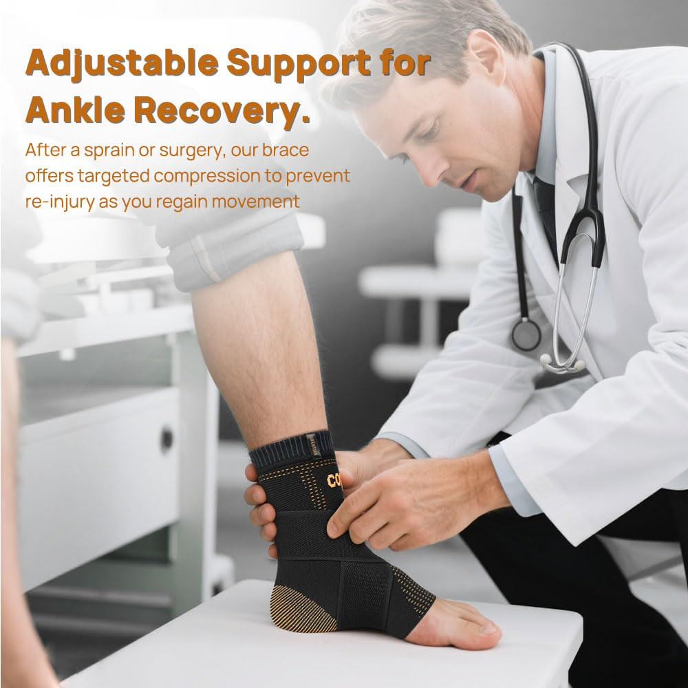 Ultra-Thin & Copper Infused Ankle Support – Adjustable Compression Ankle Brace f