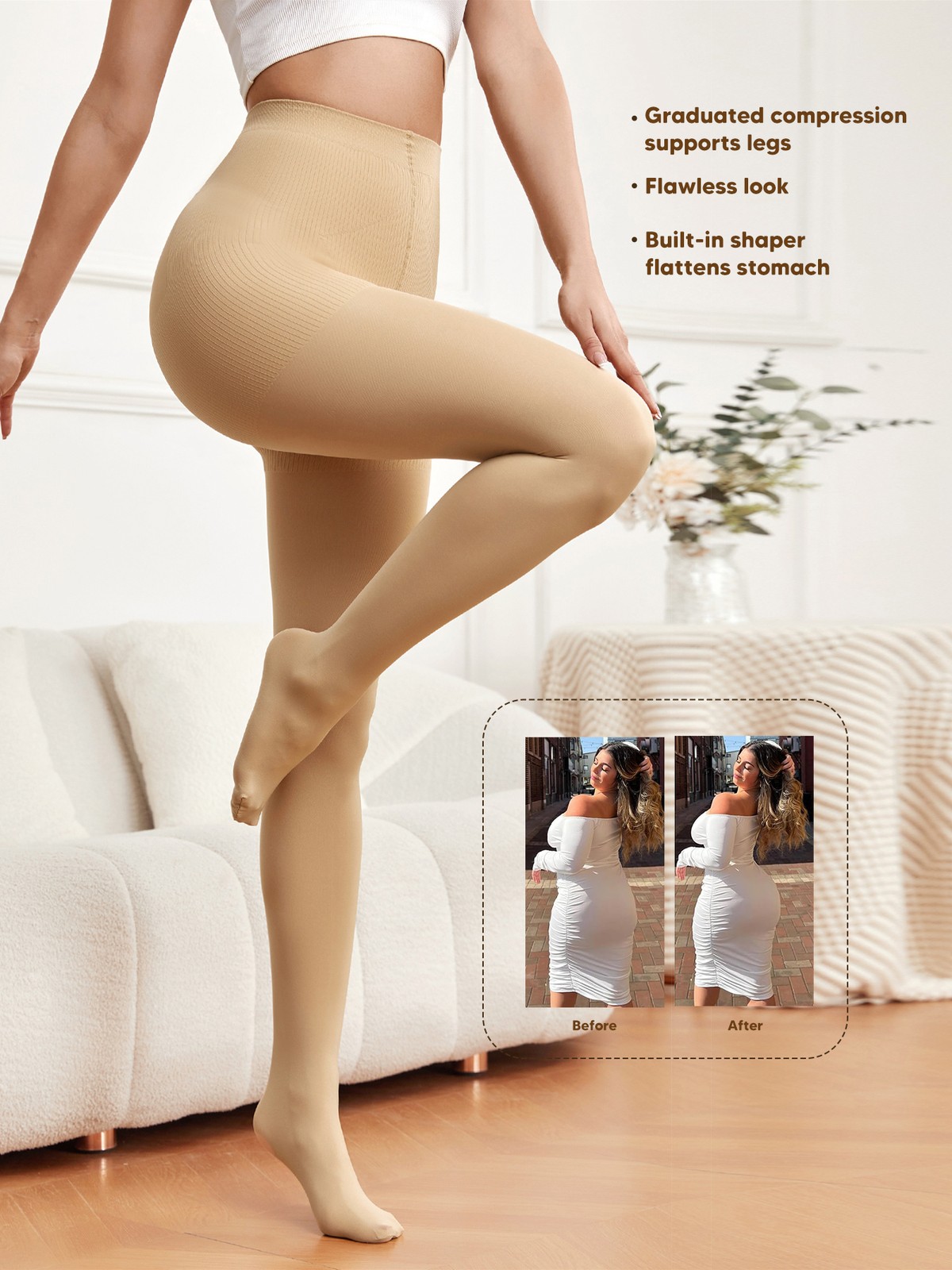 Women Compression Pantyhose Shaping Tights 15-20mmHg Support Opaque Stockings