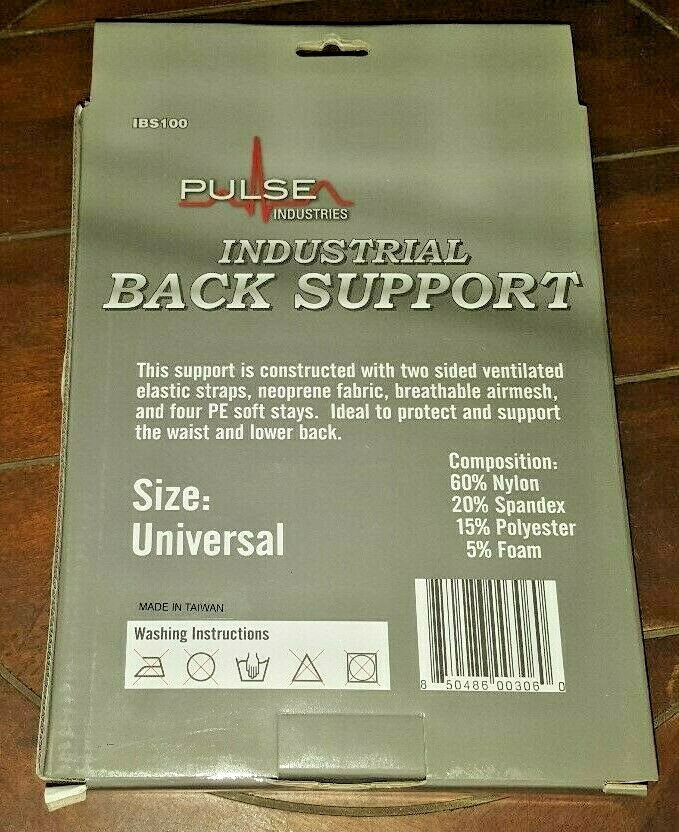 Pulse Industries: Industrial Back Support: Size- Universal – Item #IBS100