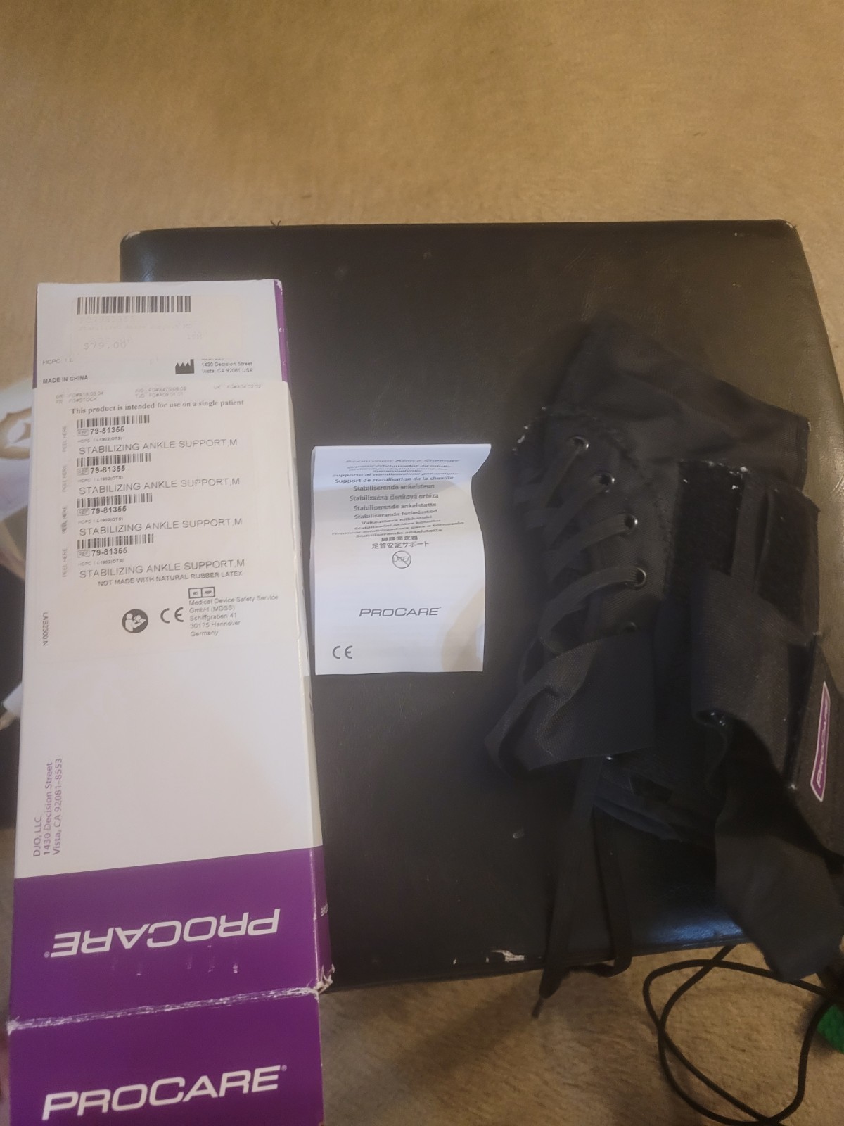 Procare Stabilizing Ankle Support Brace M Medium Black, Right or Left #79-81355