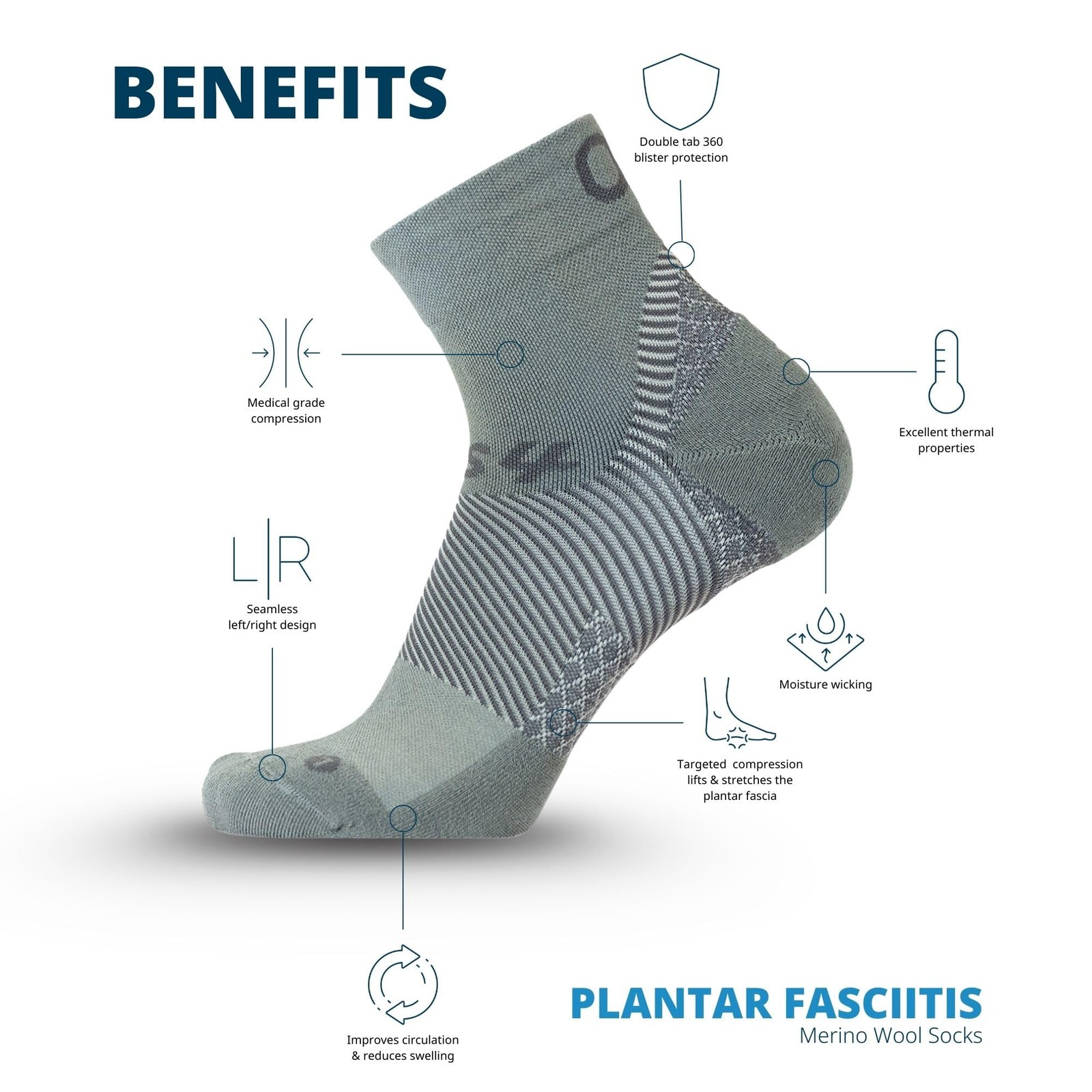 OS1st FS4 Plantar Fasciitis Socks Merino Wool Crew Medium, Black Qtr