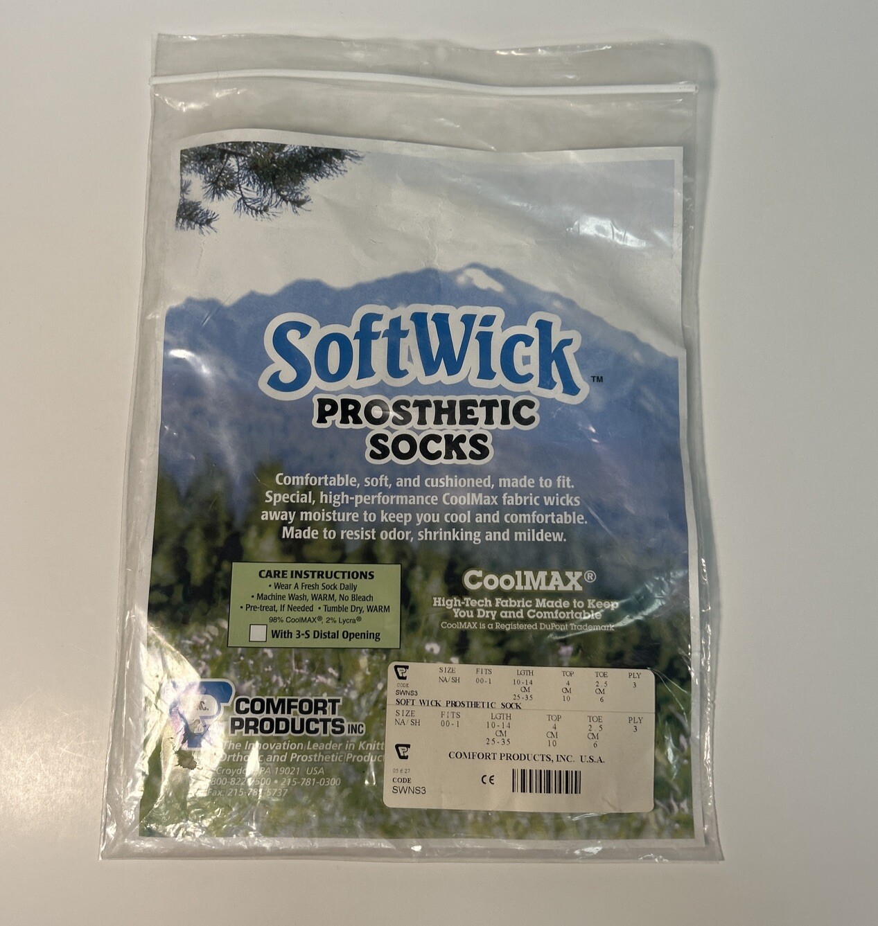 SoftWick Cool Max Prosthetic Sock, Size NA/SH, Ply 3