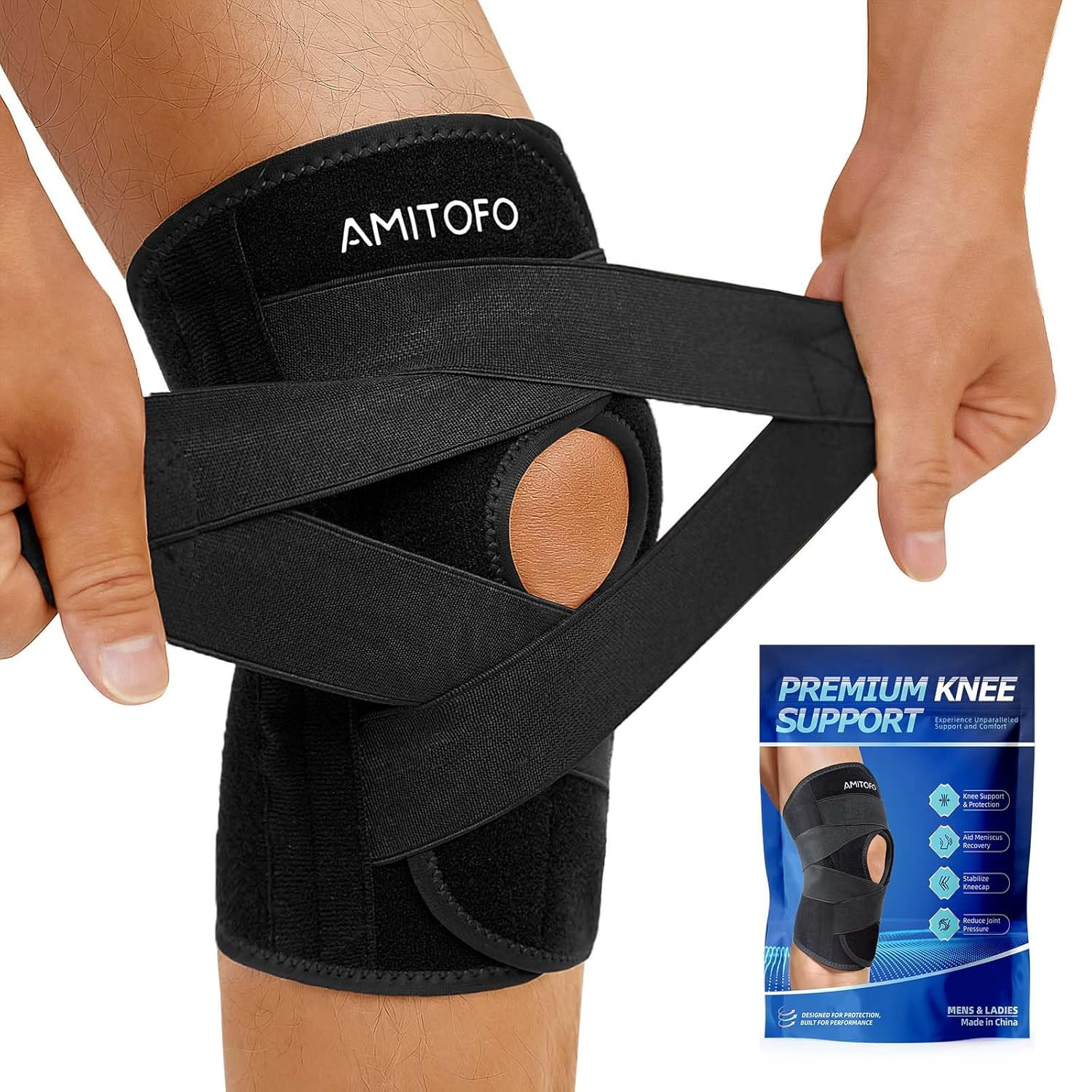 Knee Brace for Meniscus Tear, Spring Stabilizers for ACL MCL, Black | Patella Ge