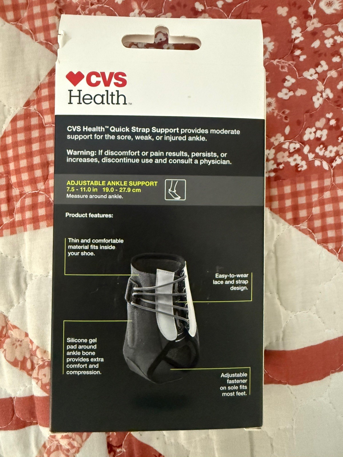 3-Pk CVS Moderate Support Ankle Quick Strap One Size Gel Pad Odor Resistant