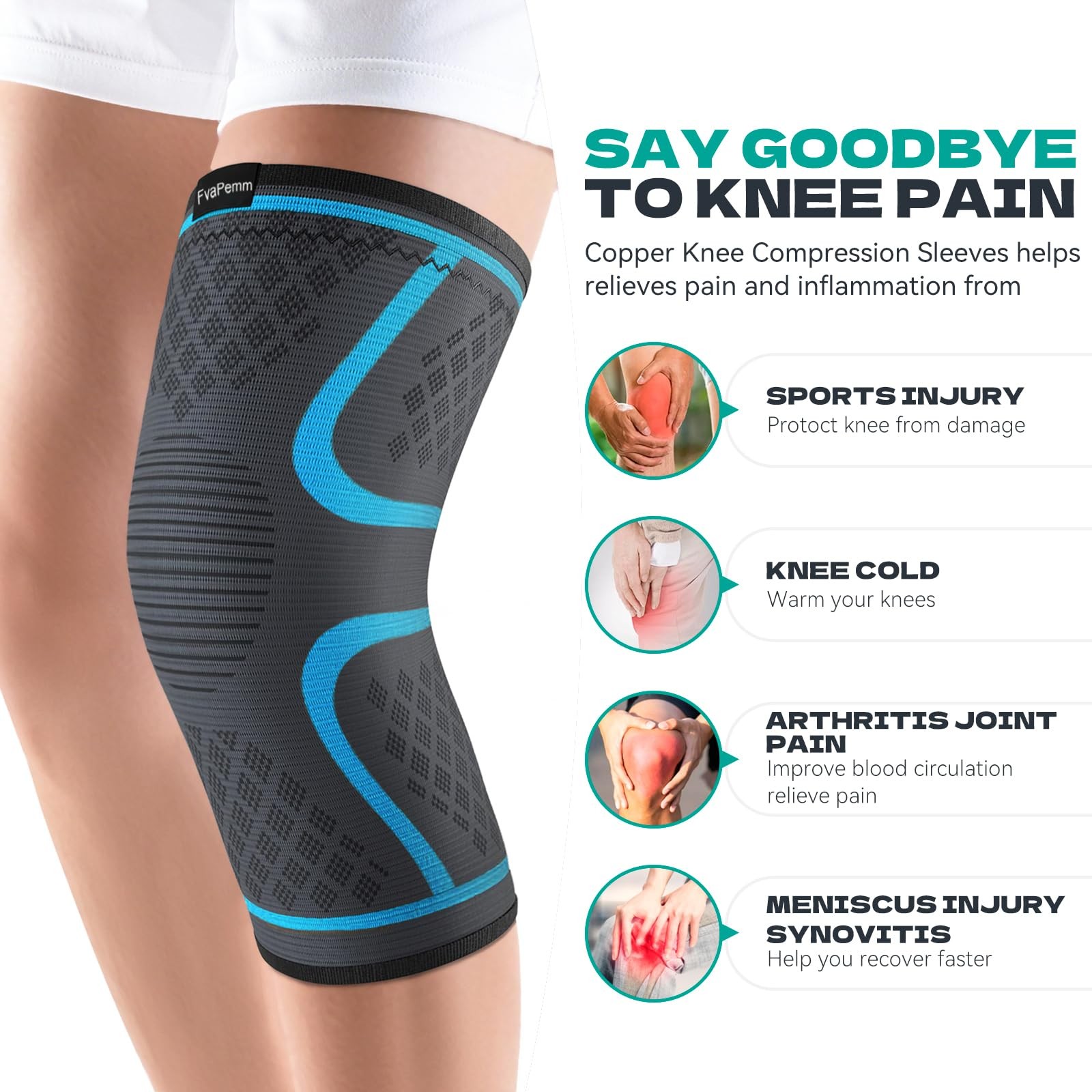 FvaPemm Knee Brace for Women & Men, Compression Sleeve XX-Large, Blue