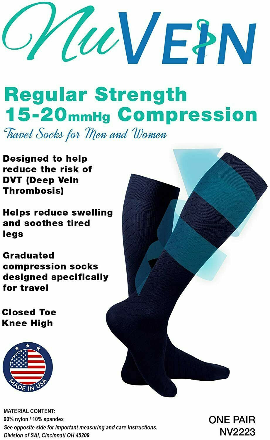 Two Pack NuVein Regular Strength 15-20mmHg Compression Travel Socks Brown Large