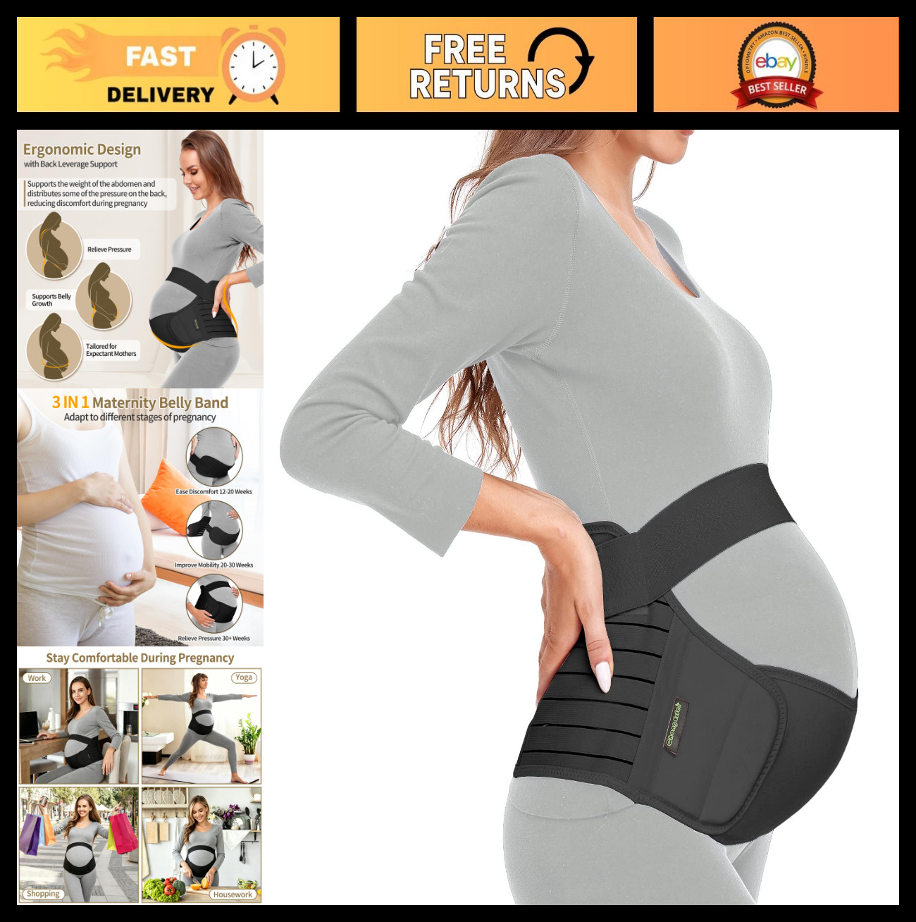 3-in-1 Maternity Support Belt for Pregnancy | Belly Band for Back & Hip Pain Rel