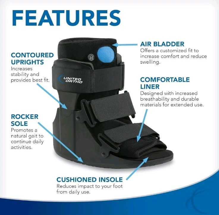 United Ortho Short Air Cam Walker Fracture Boot Medium Black (A2)