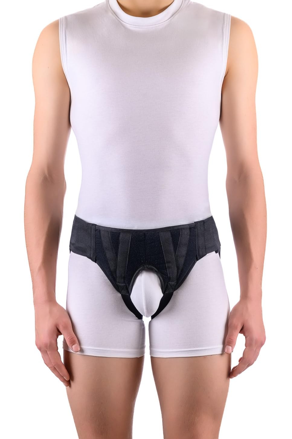 FlexaMed Double Inguinal Hernia Truss Belt Support Pads Black Medium