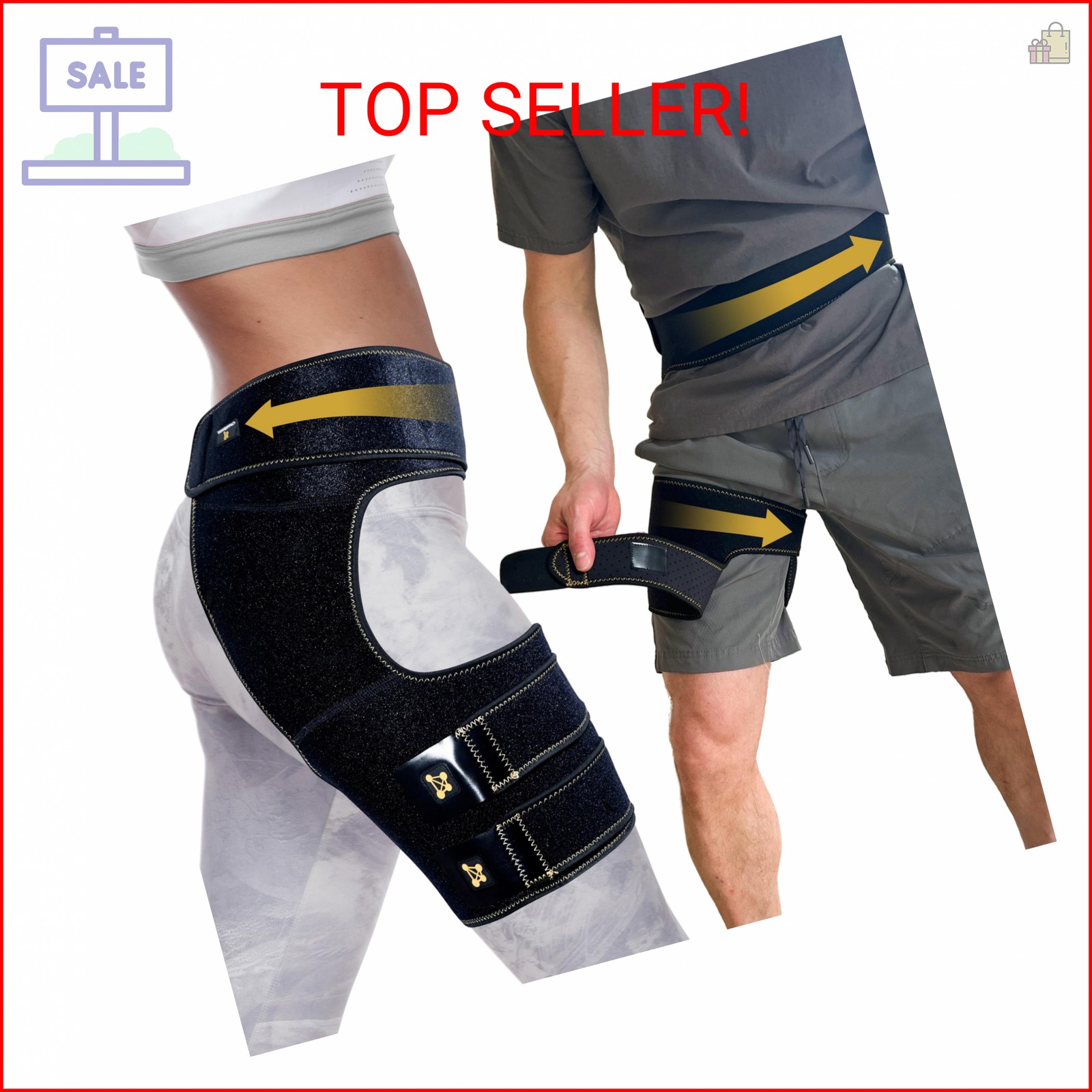CopperJoint Adjustable Hip Brace for Women and Men, Black, One Size-Hip Support
