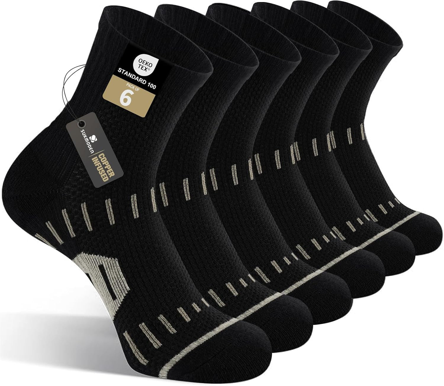 Copper Ankle Compression Socks for Men and Women(6 pairs), Medium-Large Black*6