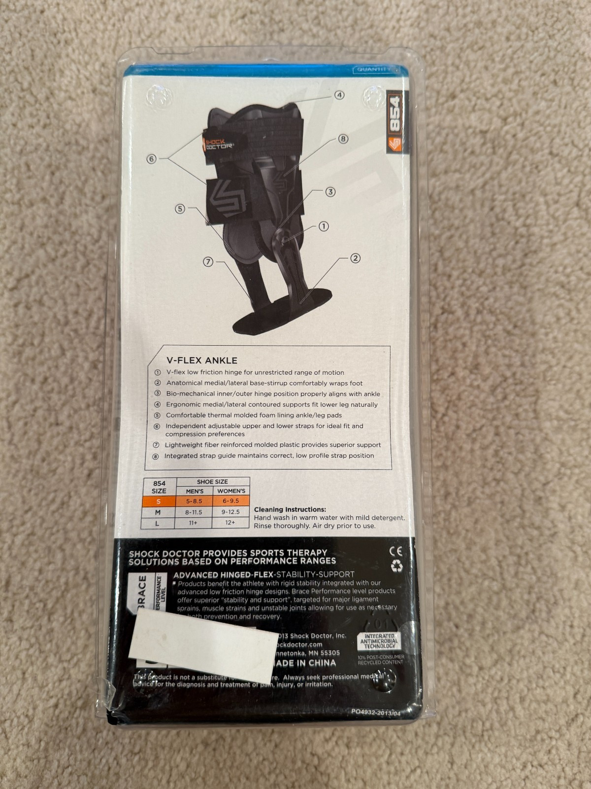 New Shock Doctor V-Flex Ankle 854 Advanced Hinged Brace Size S.