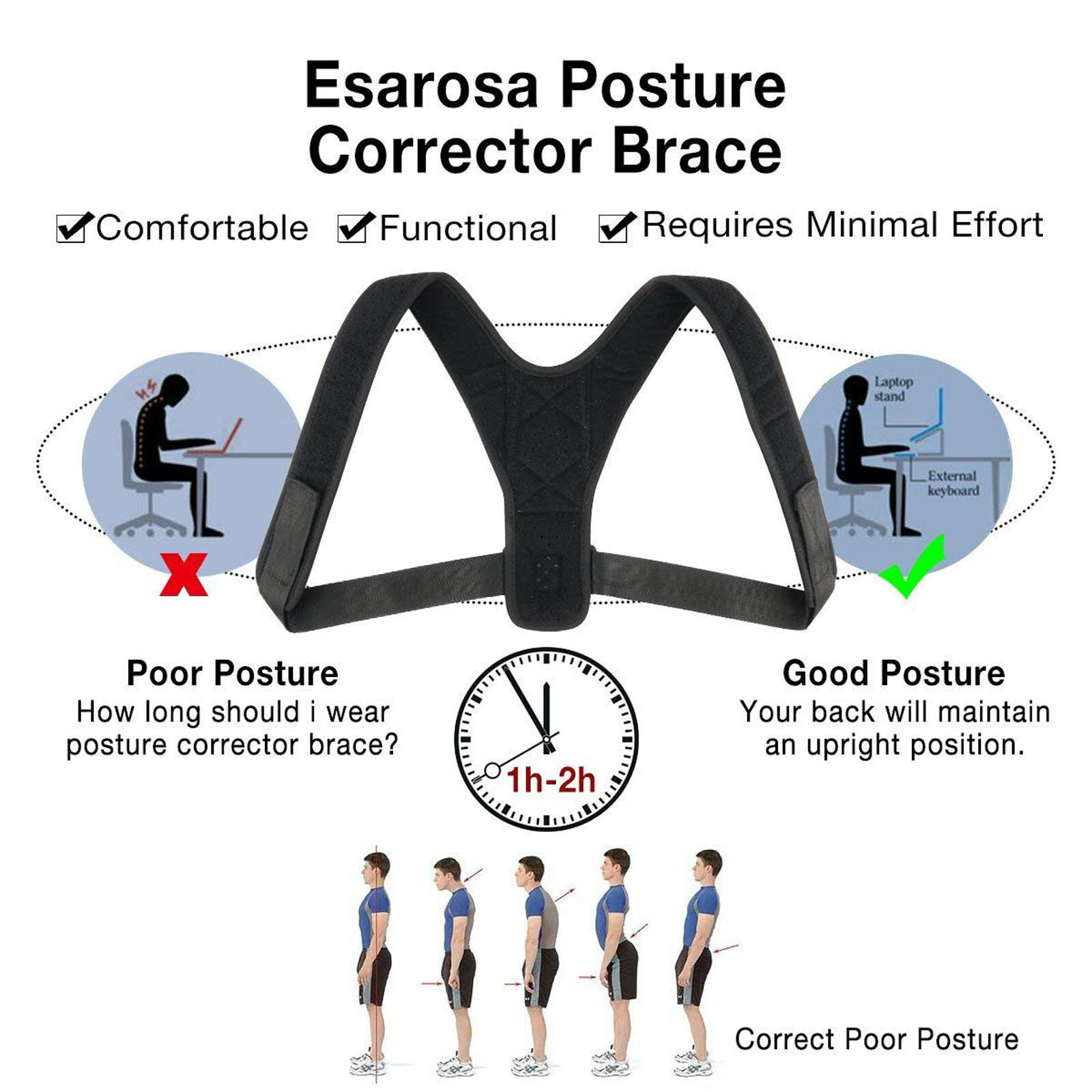 Lightweight Cool Shoulder Back Posture Support Corrector Invisible Under Clothes