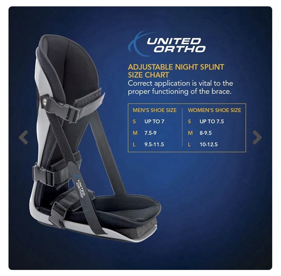 United Ortho Plantar Fasciitis L Adjustable Support Splint Brace Boot Day Night