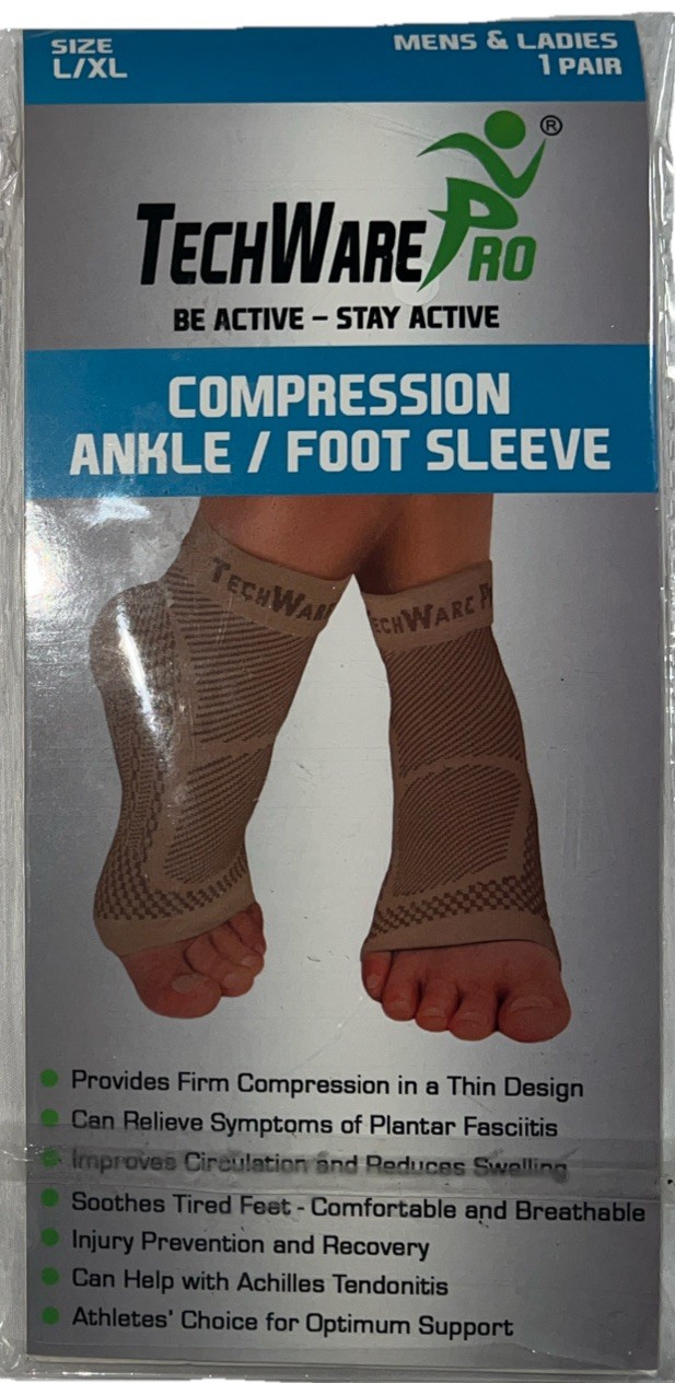 TECHWARE Pro Brace FIRM Compression ANKLE/FOOT SLEEVE 1-Pair Size:L/XL BEIGE