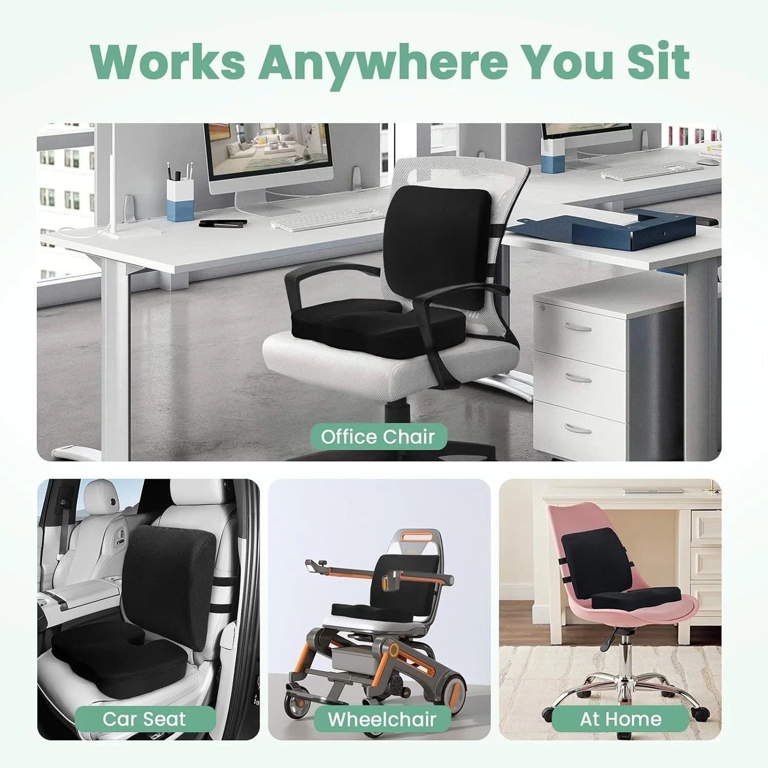 Ergonomic Memory Foam Seat Cushion & Lumbar Support for Sciatica & Back Pain