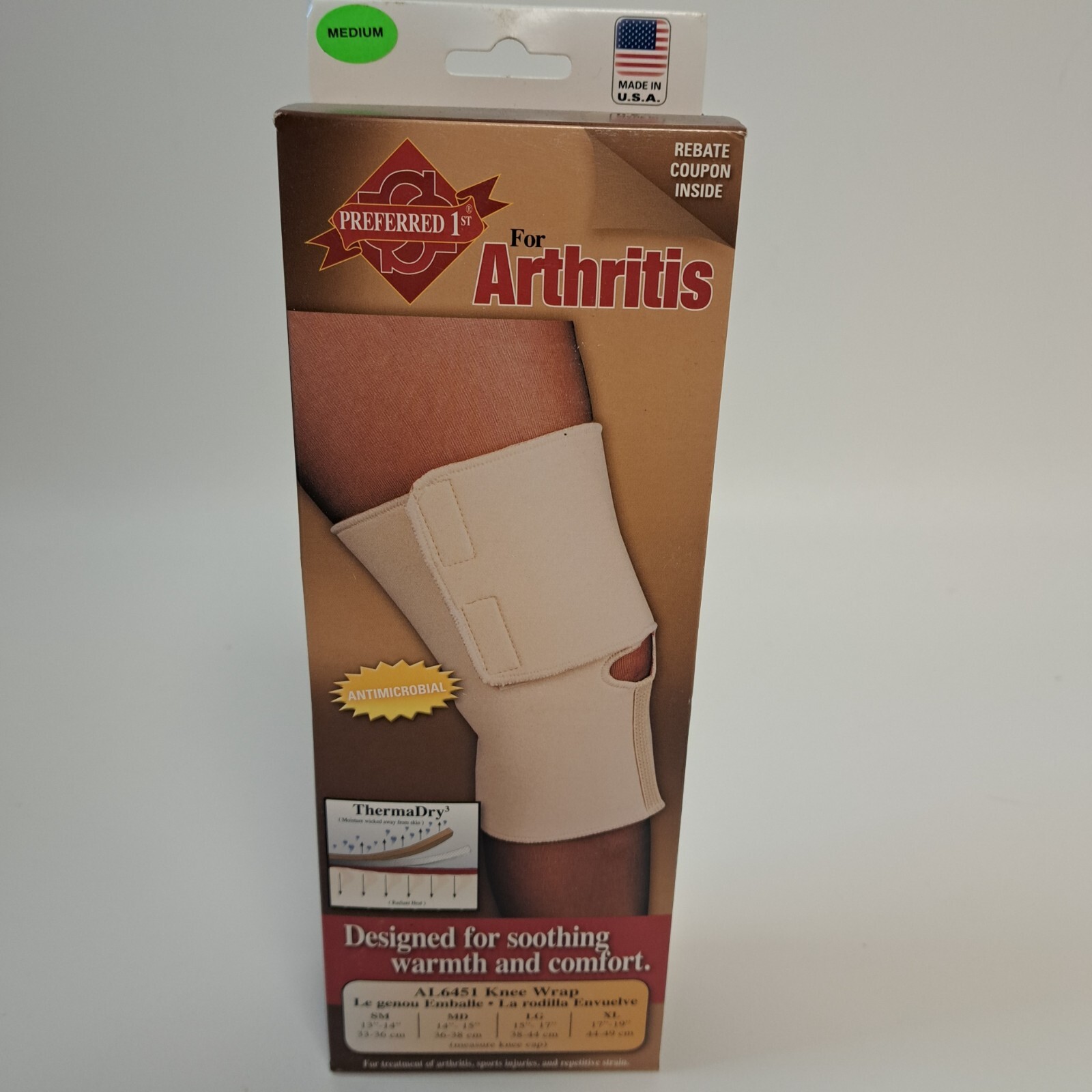 MEDIUM 14″-15 ThermalDry 3-Layers Support Knee Wrap Brace Arthritis Pain Relief