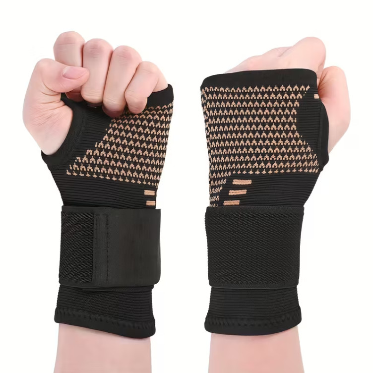 Copper Wrist Compression Support Pain Relief Joint Self Care Single w/ Strap L