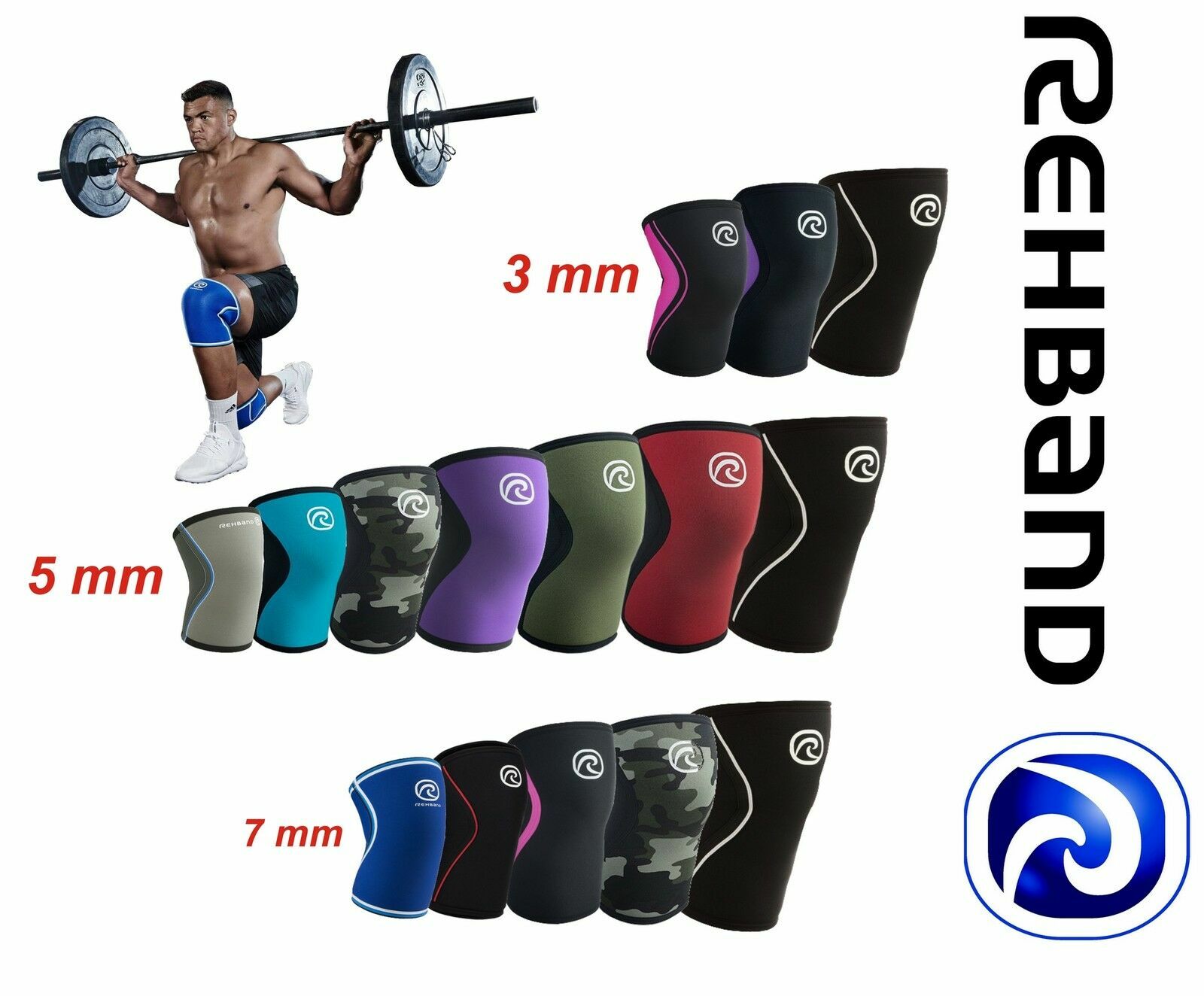 REHBAND Knee Support Protector RX Line Core Line CorssFit Knee Sleeve 3,5,7mm