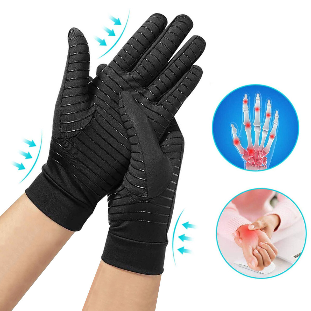 2Pairs Compression Full Hand Gloves for Arthritis, Carpal Tunnel & Pain Relief