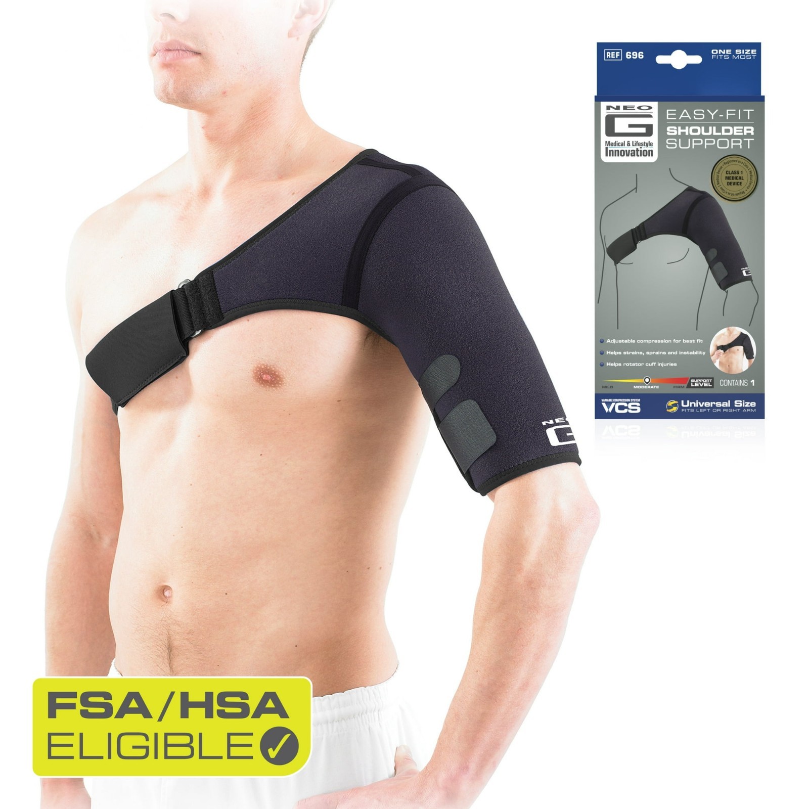 Neo G Easy-Fit Adjustable Neoprene Shoulder Support Brace, One Size FSA/HSA