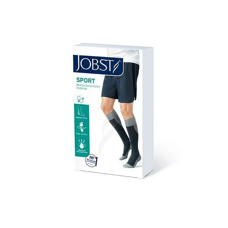 JOBST® Sport Knee High 15-20 mmHg Closed Toe Compression Socks White Grey SMALL