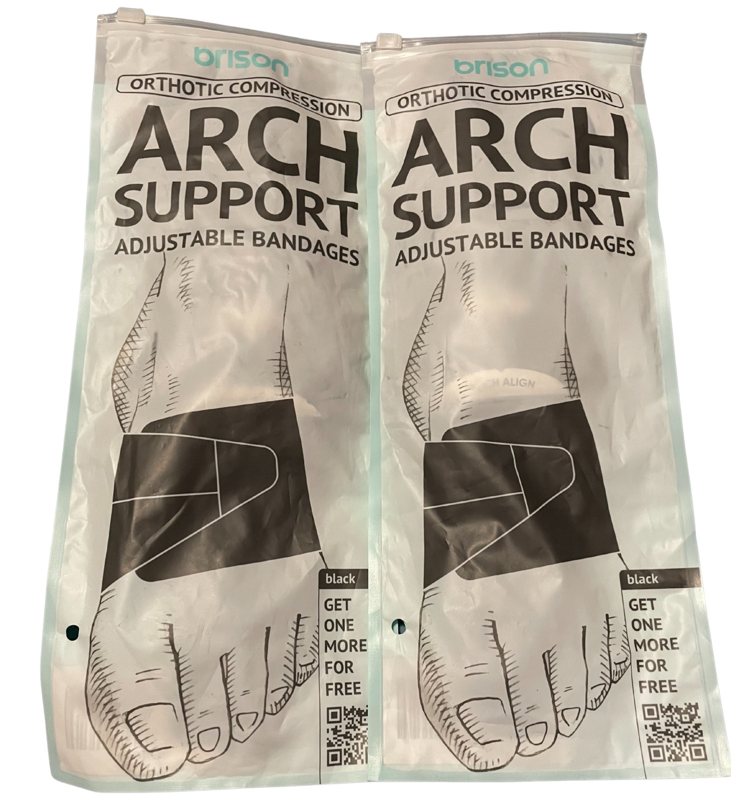 One Pair (2) Orthotic Compression Arch Support Black Adjustable Bandages New