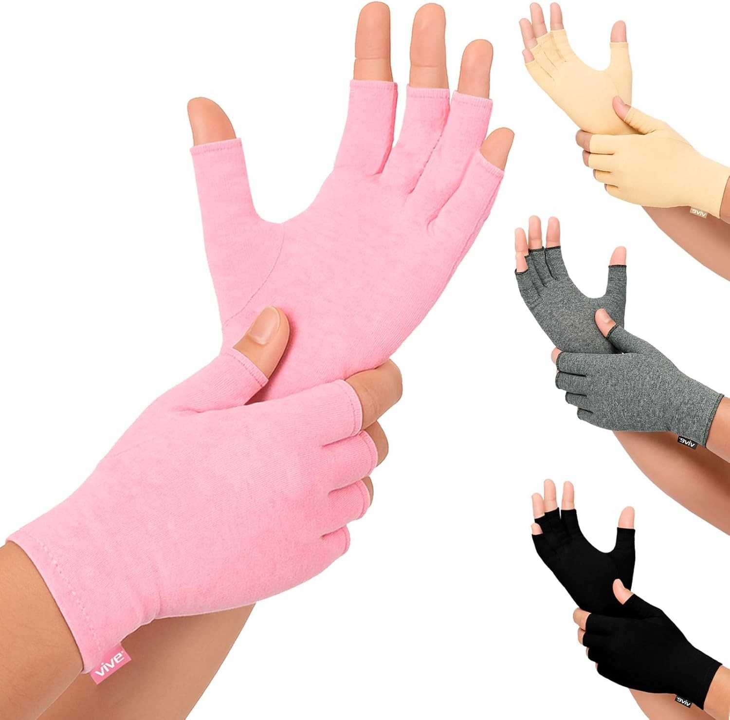 Pink Arthritis Hand Compression Gloves Comfortable Fit Men & Women Open Finger