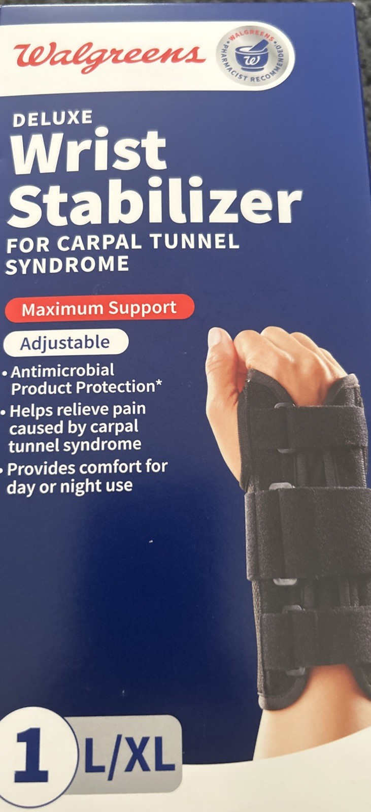 Deluxe Wrist Stabilizer Walgreens Black Left/Right Size L/XL Antimicrobial NEW!