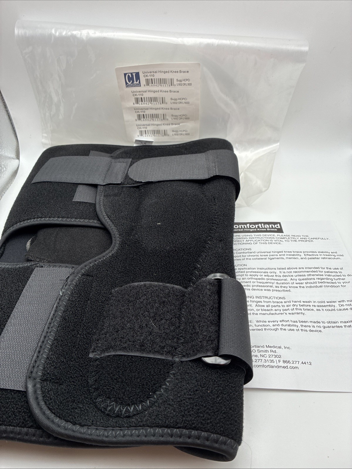 Comfortland CK-110 Universal Hinged Knee Brace NEW Black