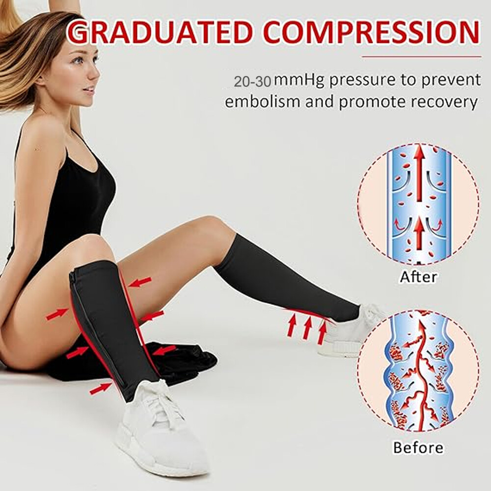 1-3 Pairs 20-30 mmHg Zipper Compression Grade 2 Color Open Toe Socks Inside Leg