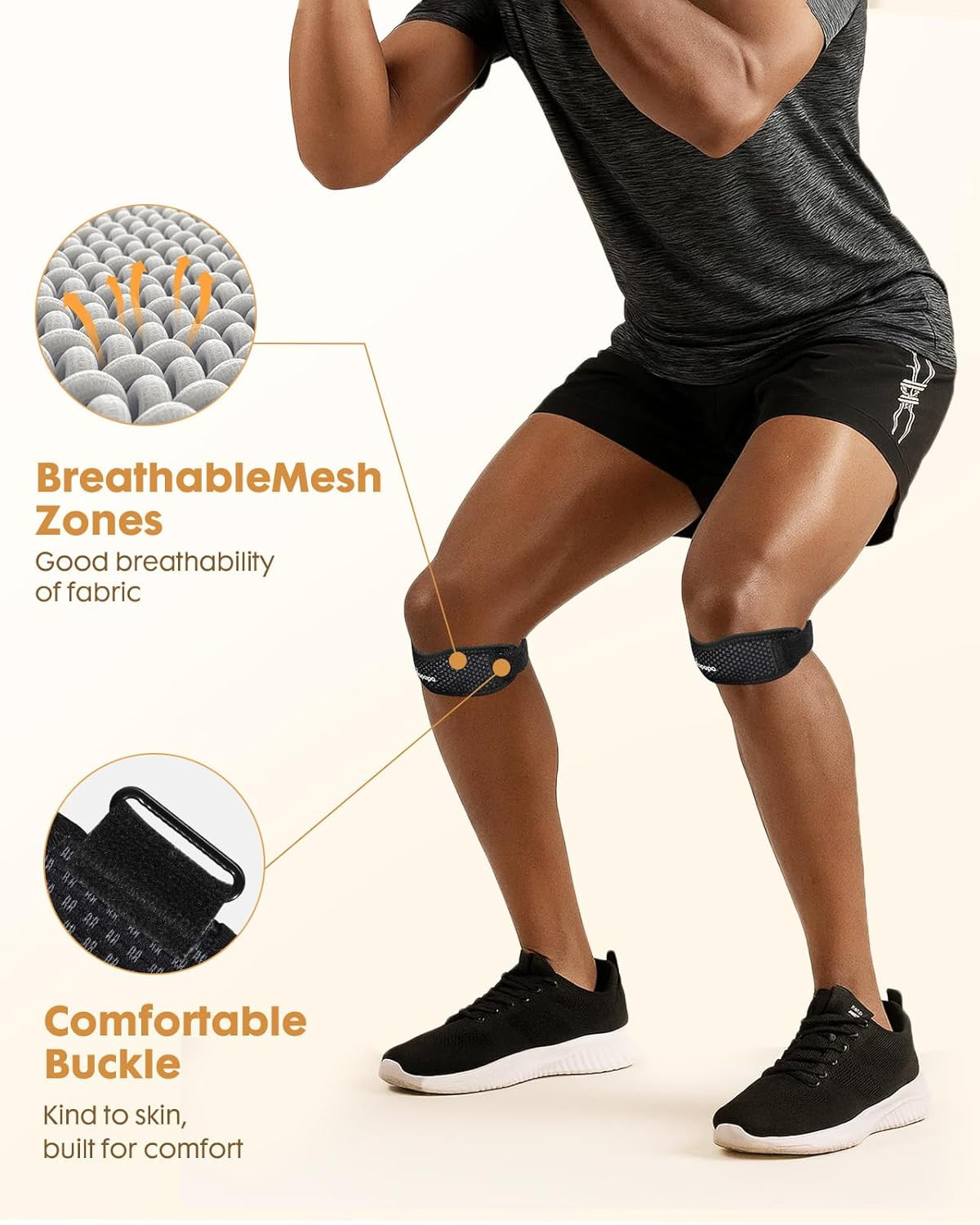 Knee Brace – 2Pack Adjustable Compression Brace with V-shaped Support Strip f…