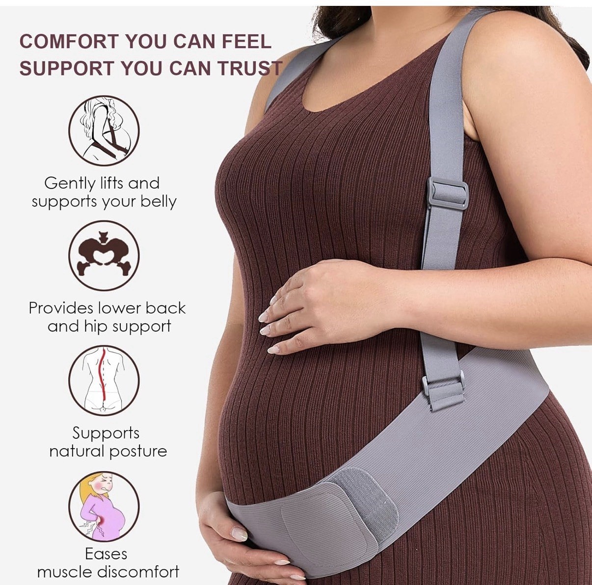 NEW! Belly Bands for Pregnant, Support Brace Straps, Maternity Belt (Gray,M)