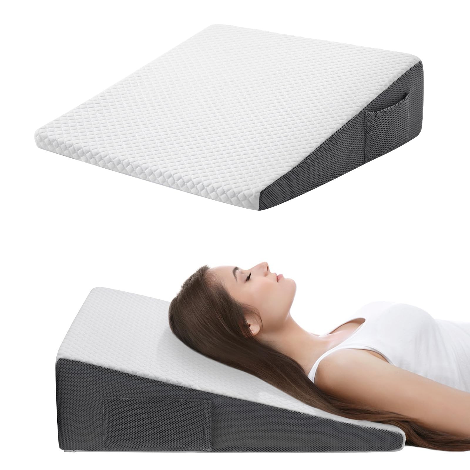 Cozymaker 7.5″ Bed Wedge Pillow for Triangle 24*24*7.5 inch, White-grey