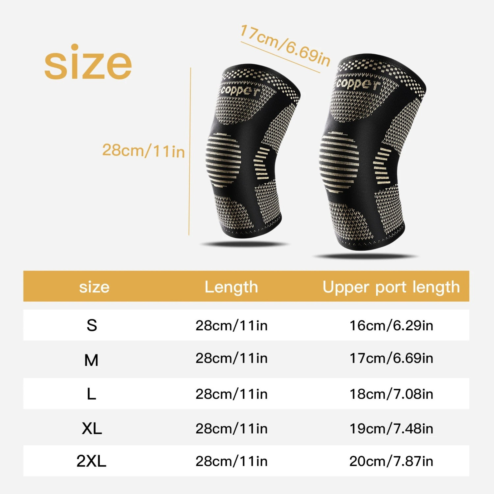 2x Knee Sleeves Copper Compression Brace Support Sport Joint Injury Pain Relief