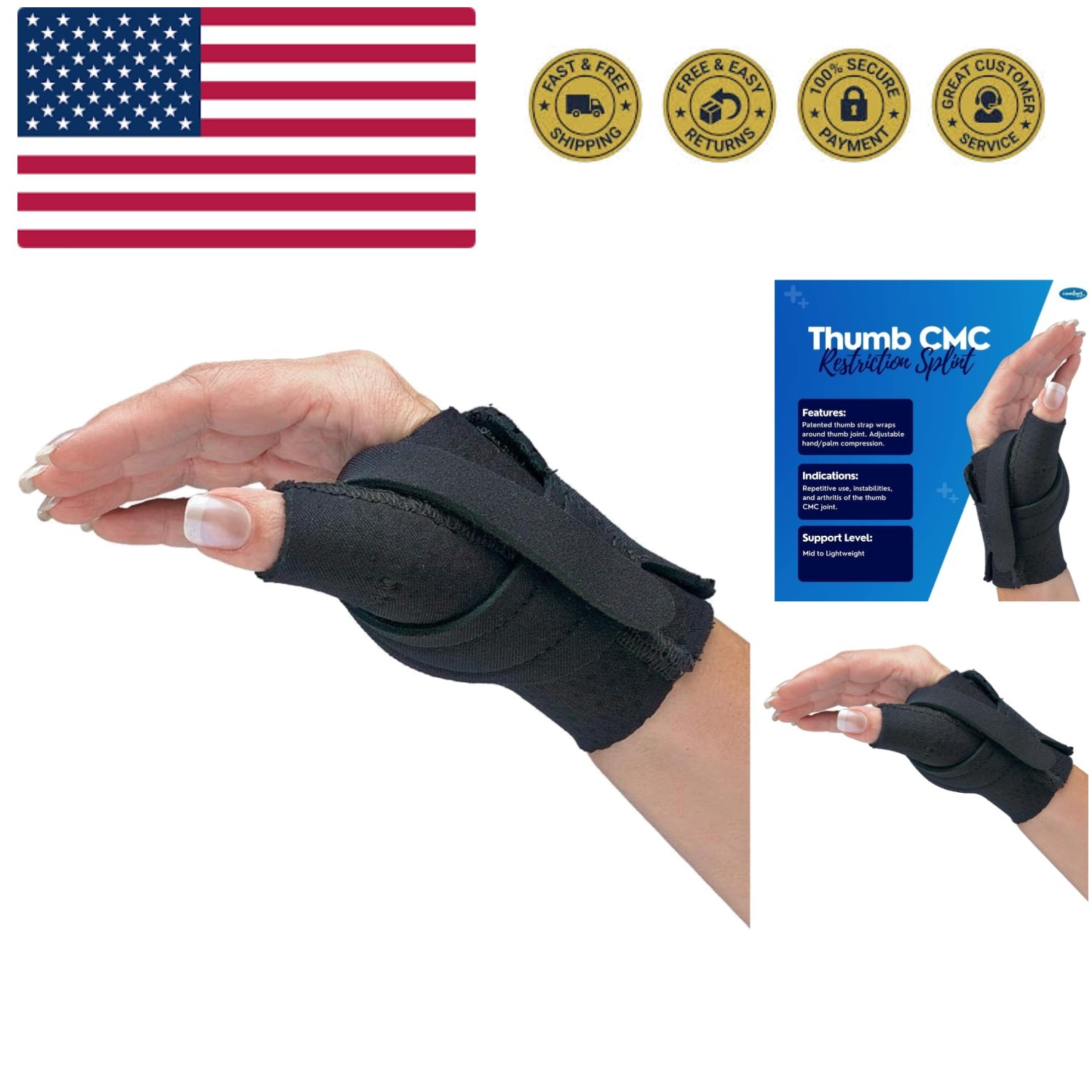 Thumb CMC Restriction Splint. Patented Thumb Brace Provides Support and Compr…