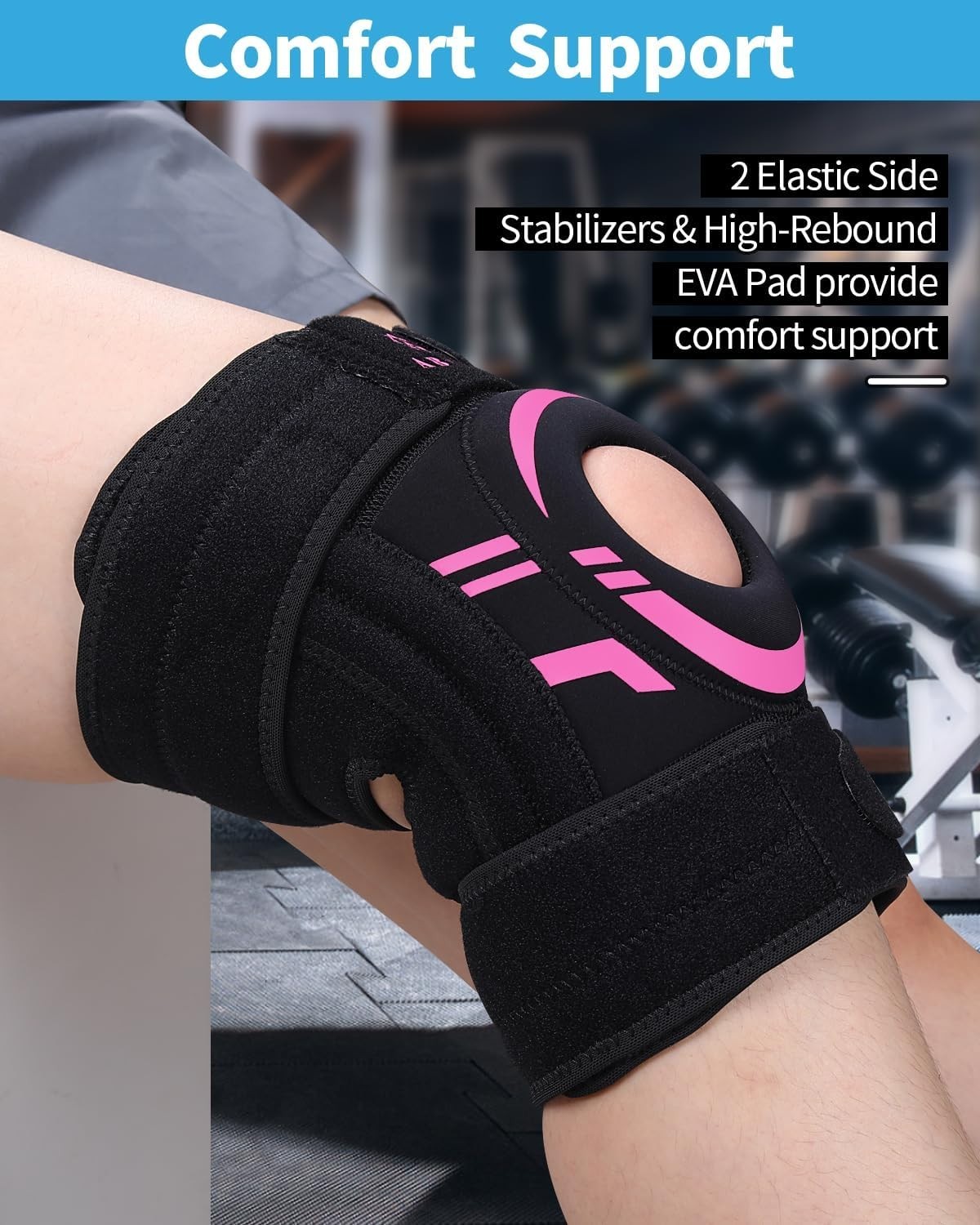 Knee Brace for Men & Women Maximum Support w/Side Stabilizers & Patella Gel Pink