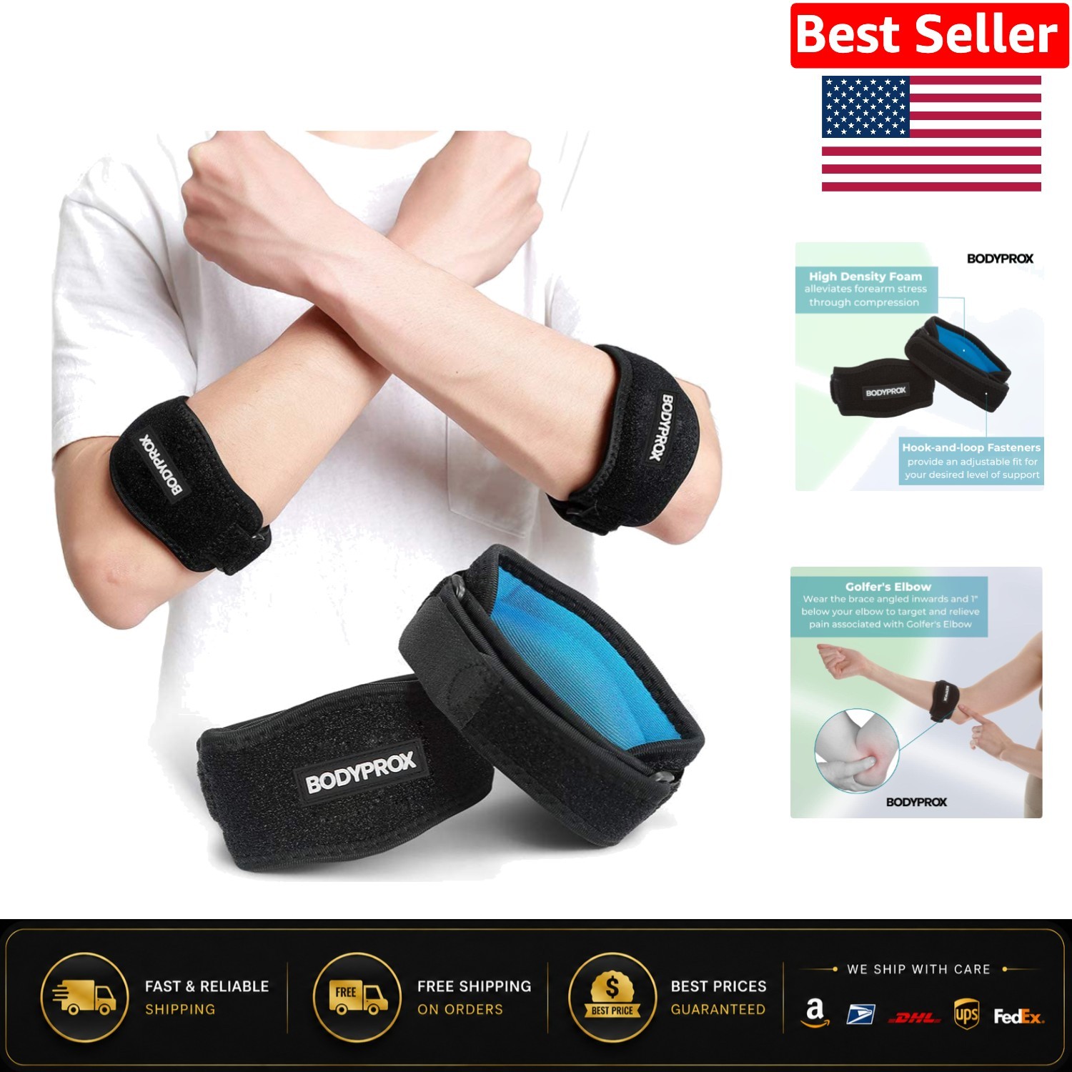 2 Pack Elbow Braces for Forearm Stress Relief | Tennis & Golfer’s Elbow Support