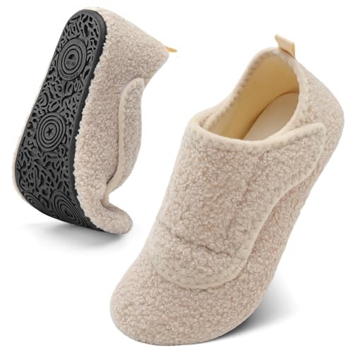 Slippers for Women Men Wide House Diabetic Shoes 5.5-6.5 Women/4-5 Men Beige