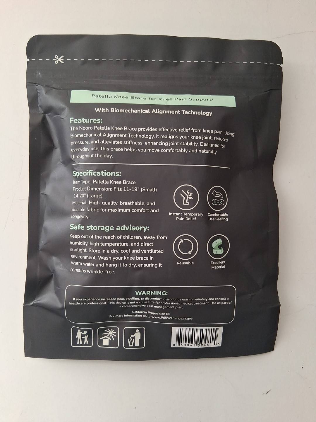 Nooro Patella Knee Brace Knee Pain Support Relief One Size New, Sealed