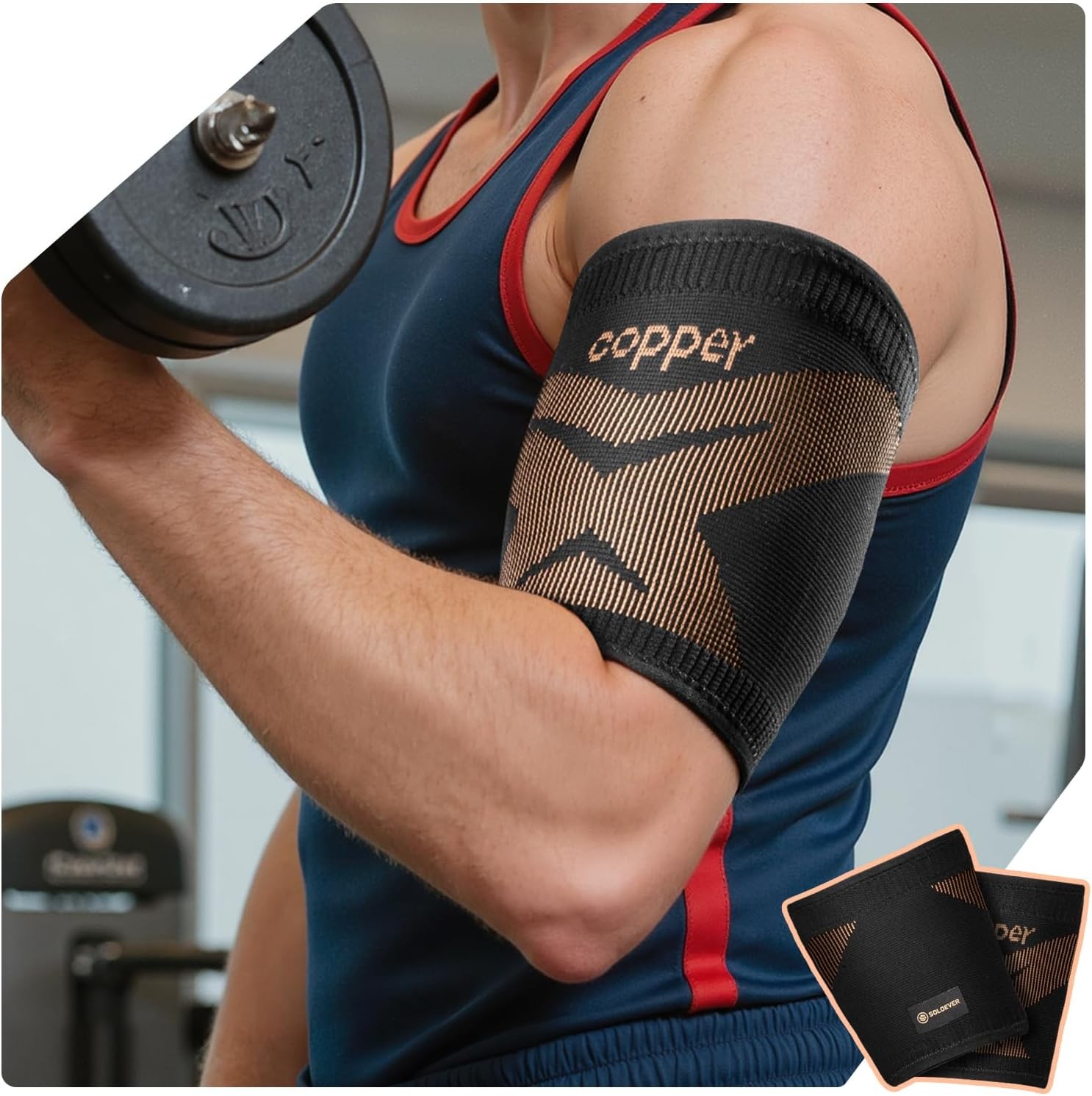 Copper Bicep Tendonitis Brace, Upper Arm Compression Sleeve – 1 Pair | Upper Arm