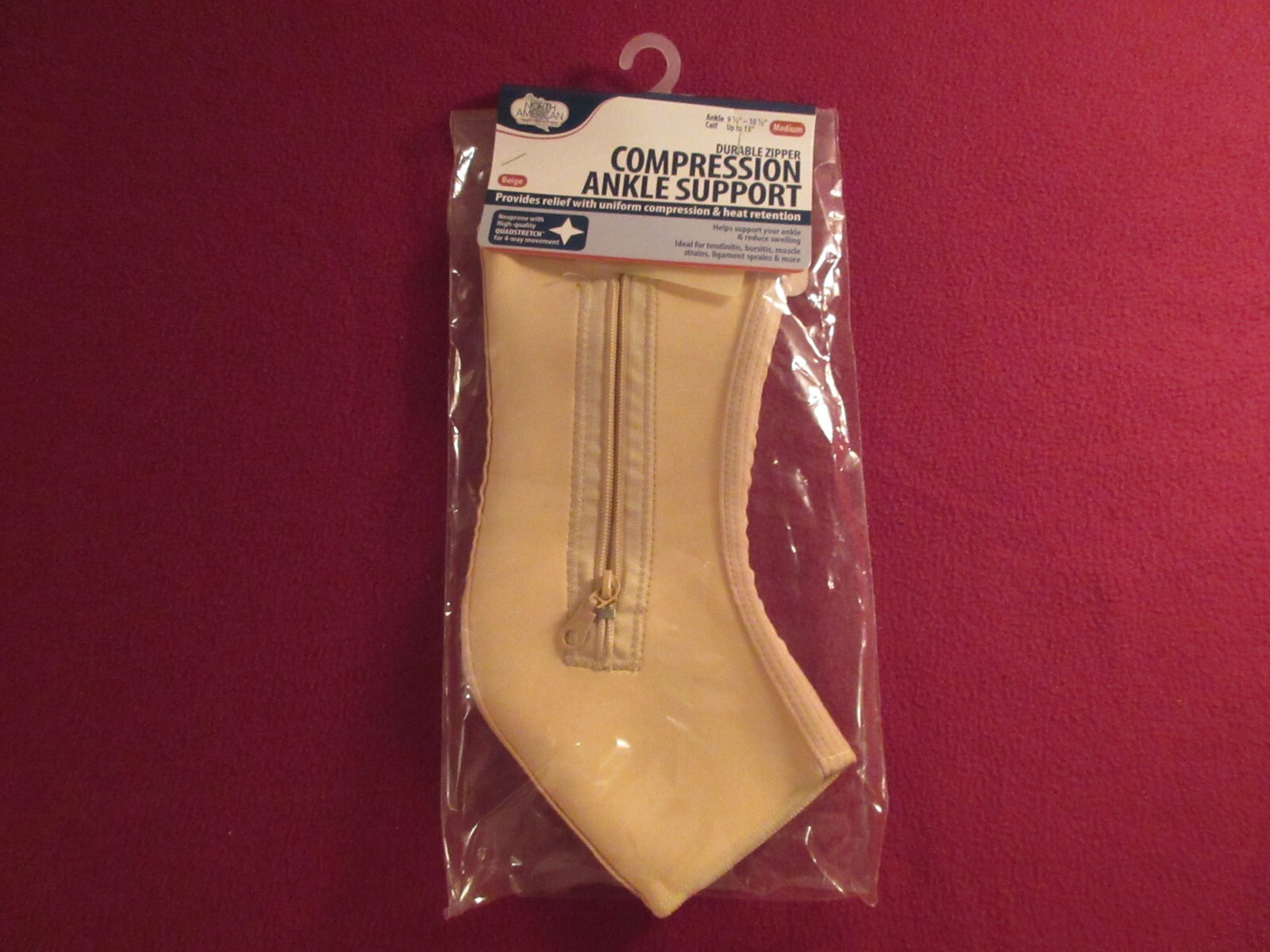 COMPRESSION Ankle Brace Support w/ Zipper Closure SIZE MEDIUM 91/2” – 101/2”