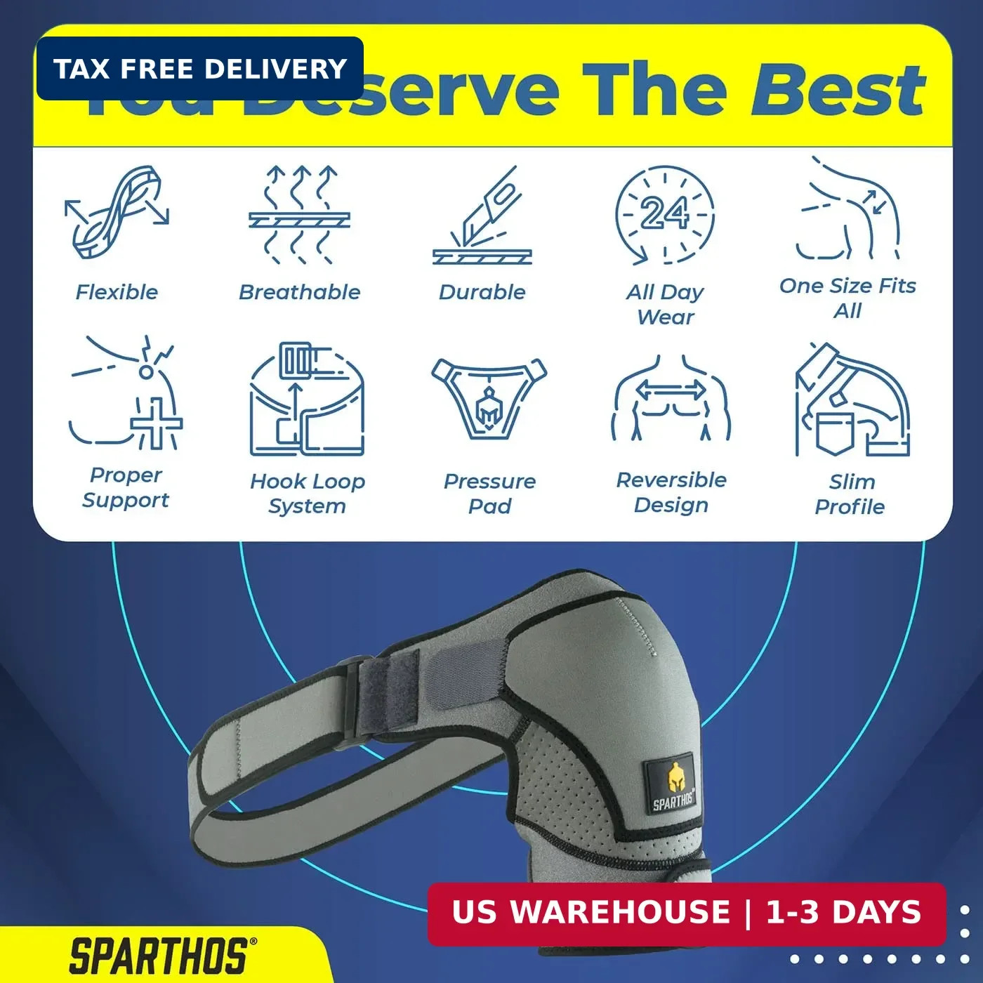 Sparthos Shoulder Brace – Adjustable Support Sleeve for Torn Rotator Cuff, AC Jo