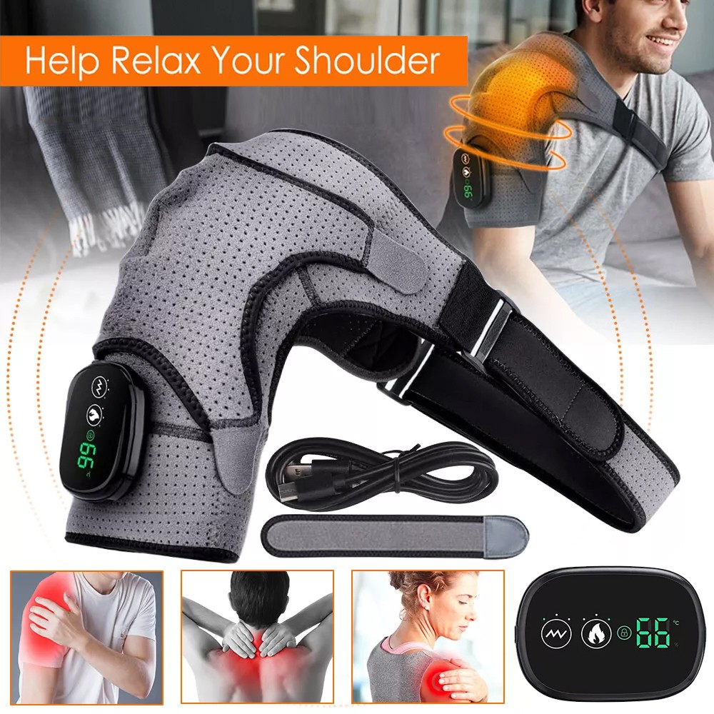 Heated Vibration Shoulder Massager Wrap Rotator Cuff Brace Pain Relief Electric