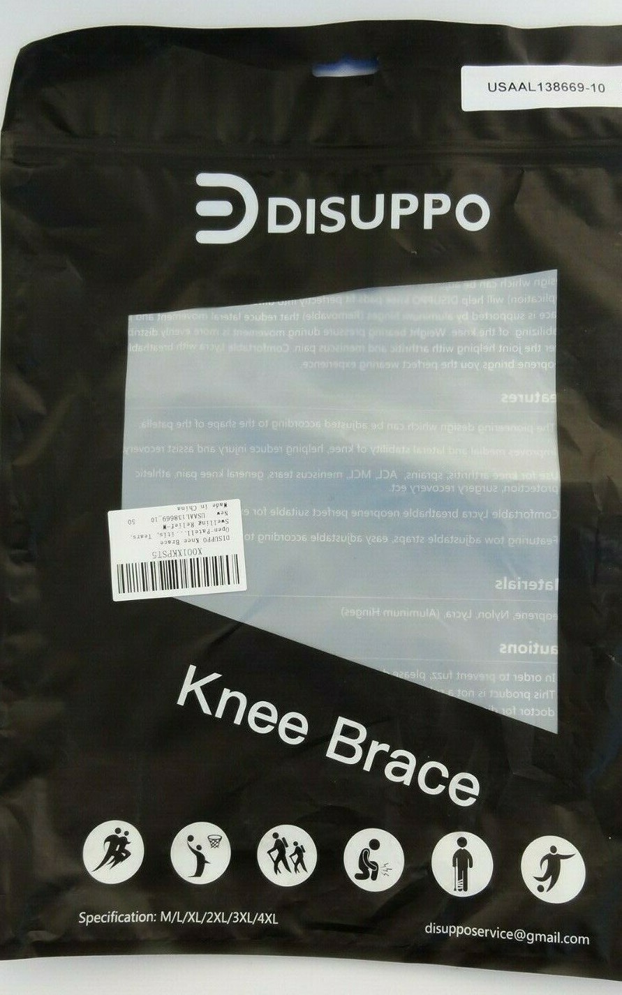 DISUPPO Knee Brace Support Adjustable Open Patella Tears Swelling Relief Sz. L