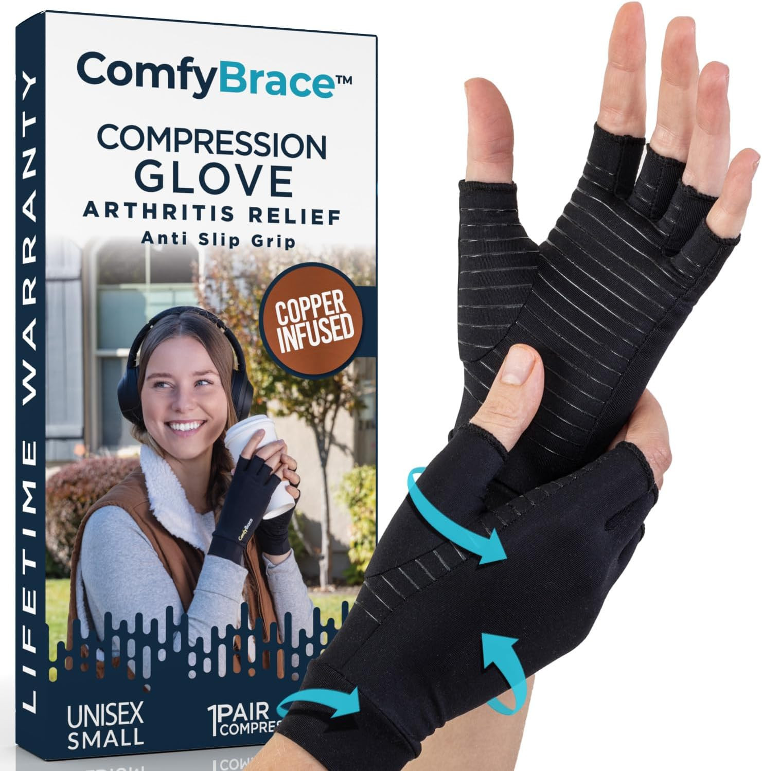 Copper Infused Compression Arthritis Gloves for Hand & Finger Relief from Pain/S