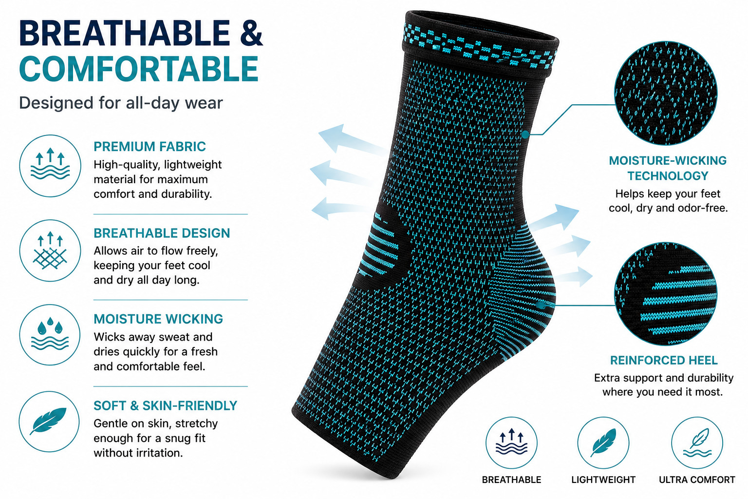 1 Pair Ankle Compression Sleeve Brace Plantar Fasciitis Achilles Tendon Support