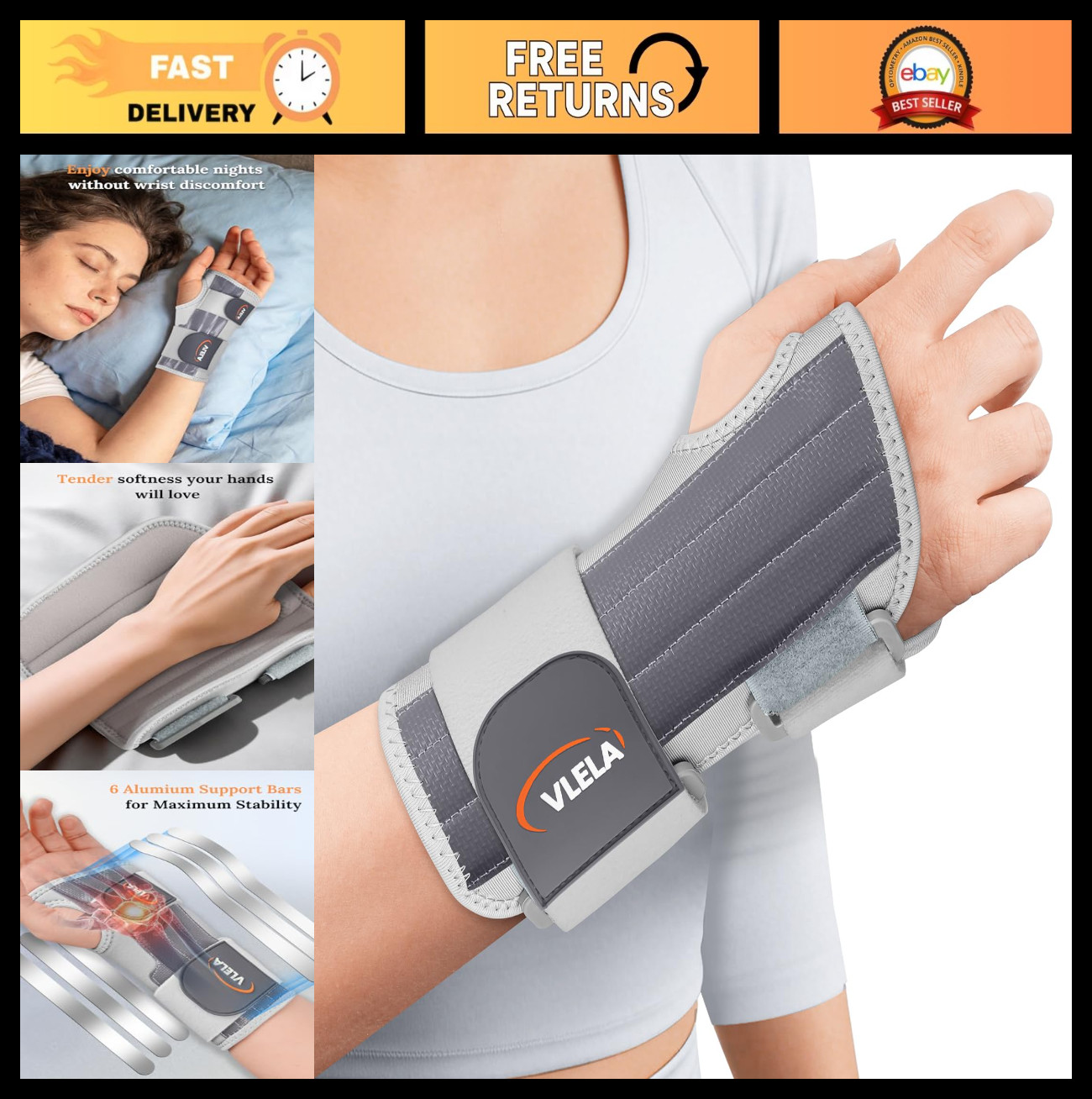 Carpal Tunnel Wrist Brace for Right Hand, Night Support, Adjustable Straps & Spl