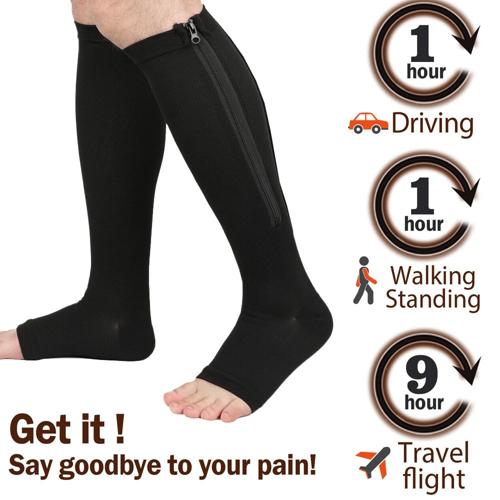 Copper Zipper Compression Socks Support Graduated Stockings Mens Women 20-30mmHg